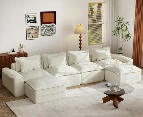 Vista 25 de Hobestluk Cloud - Sofá individual de espuma viscoelástica con asiento profundo, sofá en forma de L con funda extraíble, sofá grande para sala