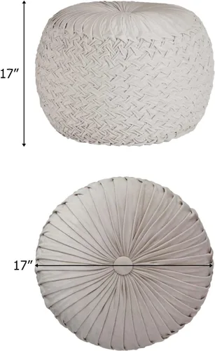 Vista 3 de COTTON CRAFT Puf otomano de terciopelo para reposapiés, plisado, cómodo, puf redondo, relleno bohemio, moderno, de felpa marroquí, para decoración
