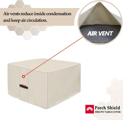 Vista 5 de Porch Shield Funda para hoguera, impermeable, 600D, resistente, cuadrada, para patio, color beige, 28 x 28 pulgadas