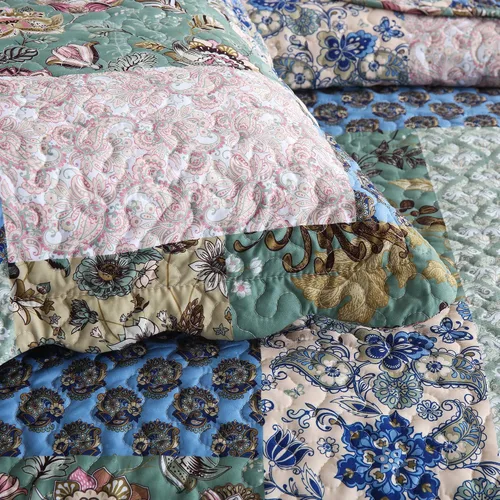Vista 7 de MarCielo Juego de colcha acolchada de 3 piezas, colcha estampada, juego de ropa de cama, manta, colcha ligera (flor azul, Queen) (B026_Q)