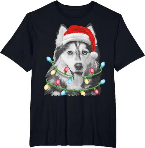 Vista 26 de Camiseta para niños con diseño de hachís siberiano con luces de árbol de Navidad Negro