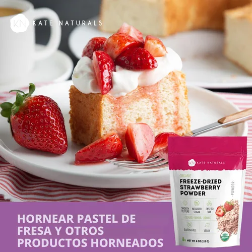 Vista 4 de Kate Naturals Polvo de fresa liofilizado orgánico para hornear y bebidas. Sabor natural de fresa para pasteles, glaseado y batidos