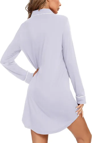 Vista 107 de Samring Camisón de pijama para mujer, manga corta/larga, con botones, camisón para dormir, camisón para novio, talla XXL