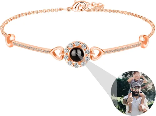Vista 31 de Godchoices Pulsera de fotos personalizada, pulsera de proyección de fotos con imagen en el interior, collar con texto en inglés "I Love You