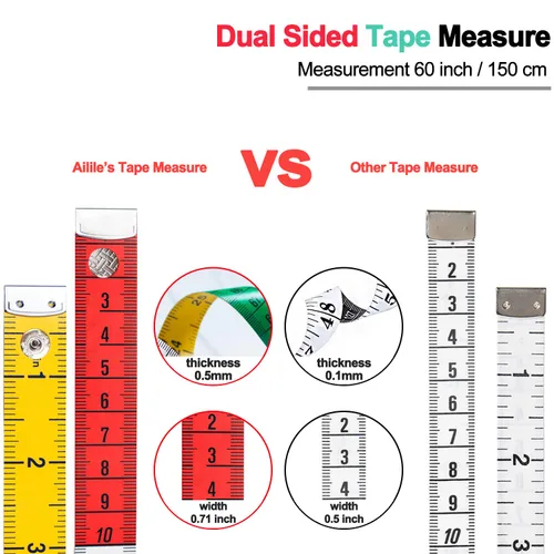 Vista 7 de Cinta métrica para el cuerpo, tela, costura, tela a medida, medidas para manualidades en casa, 60 pulgadas/59.1 in, suave, multicolor, cinta métrica