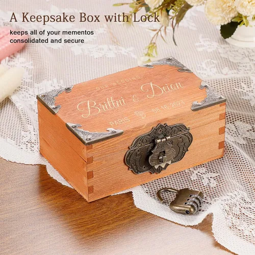 Vista 2 de Caja de recuerdos de boda personalizada con cerradura, caja de memoria decorativa de madera, caja de almacenamiento de fotos, aniversario