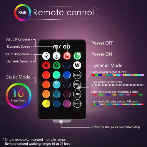 Vista 5 de Mr.Go Lámpara de ambiente LED regulable de 6 pulgadas para niños y adultos, 16 colores RGB, 8 niveles de atenuación, 4 efectos de iluminación
