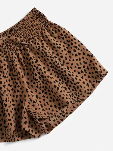 Vista 4 de Cozyease Pantalones cortos de pierna ancha con estampado de cintura elástica y nudo frontal para niñas