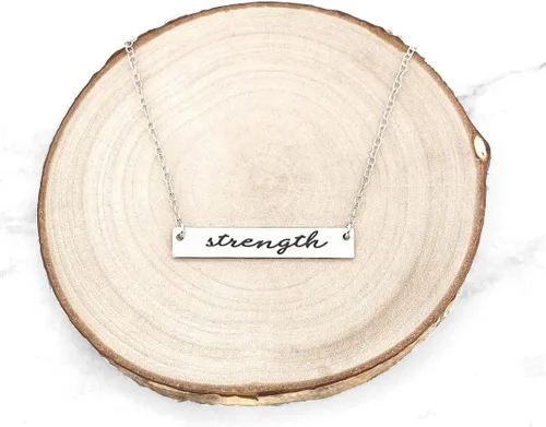 Vista 4 de Collar de barra horizontal de fuerza para mujer, joyería de fuerza, un collar de motivación, colgante de mantra es un dije inspirador, regalo