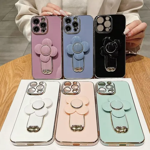 Vista 3 de Miagon - Funda con soporte para Xiaomi Redmi A1, galvanizado suave TPU protector delgado a prueba de golpes con molinete giratorio soporte de flores