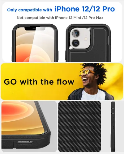 Vista 2 de AICase Funda para iPhone 12/12 Pro con soporte integrado con protector de pantalla de vidrio + lente de cámara, resistente protección contra caídas