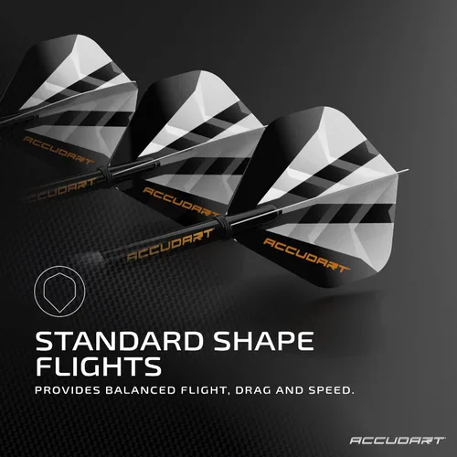 Vista 4 de Accudart Soft Tip Dart Set 2.0 - Barril de acero inoxidable, ranuras radiales, ejes de policarbonato, vuelos estándar, estuche de almacenamiento