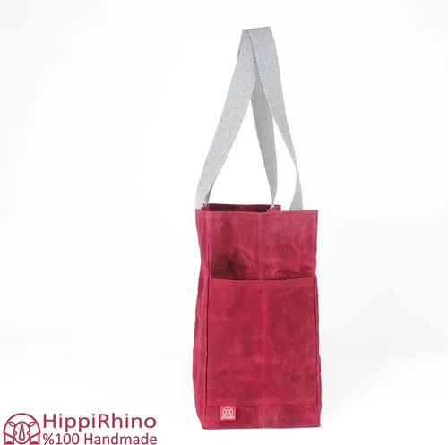 Vista 5 de Handmade Waxed Canvas Grocery Bag Pocket Bag Eco-Friendly Reusable Market Bag Extra Strong Large Shopping Farmers Bag Long Handles Stylish Cute Tote
