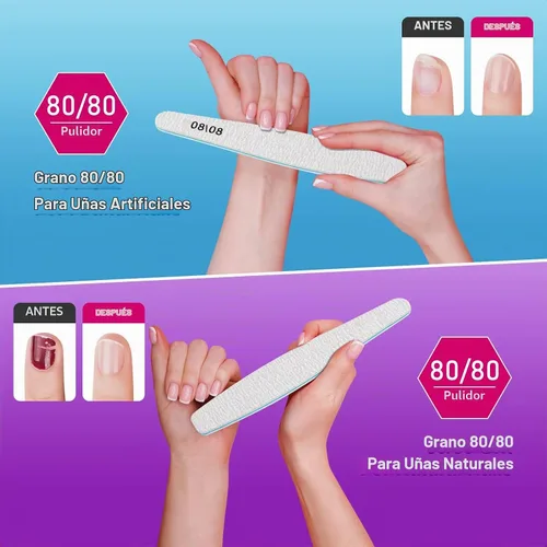 Vista 2 de Diesisa 15 limas de uñas de grano 80/80 para uñas naturales, tableros de esmeril de doble cara para uñas, limas de uñas profesionales para uñas