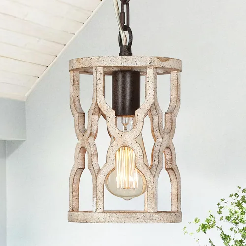 Vista 8 de KSANA Lámpara colgante de granja, lámpara colgante de jaula rústica de madera para isla de cocina, vestíbulo, pasillo, dormitorio y entrada