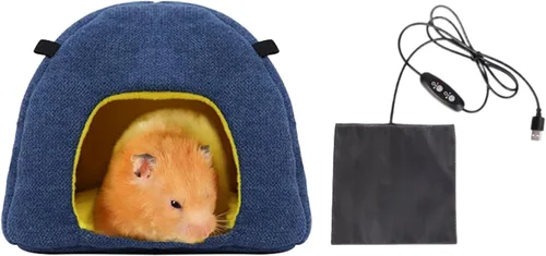 Vista 11 de MANON ROSA Hamster Hideout - Cama de invierno - Acogedora jaula para mascotas, almohadilla térmica y hamaca colgante para animales pequeños