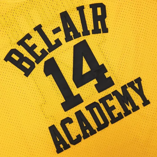 Vista 4 de 14 The Fresh Prince of Bel Air Academy - Camisetas de baloncesto para hombre ropa de hip hop de los años 90 color negro y amarillo bordado