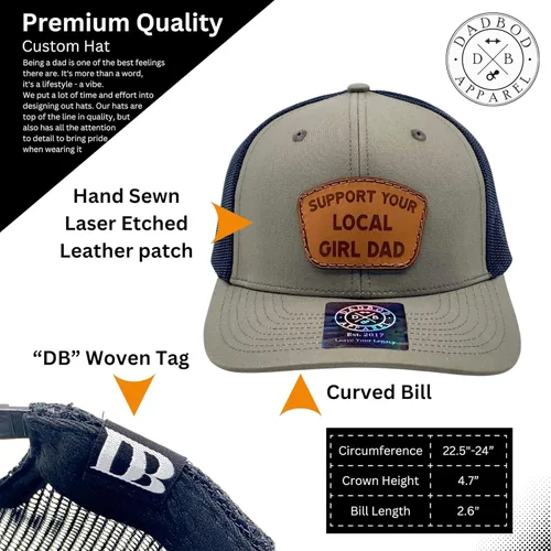 Vista 2 de Support Your Local Girl Dad Patch Hat - Classic Snapback Cap for Men - Premium Baseball Cap for Men - Gift for Fathers