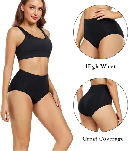 Vista 2 de wirarpa - Ropa interior para mujer, cintura alta y cobertura completa, paquete de 5unidades (tallas regular y extragrande)
