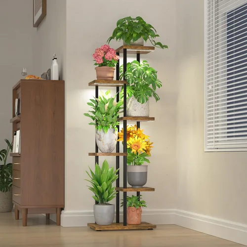 Vista 28 de LASZOLA Soporte Negro de Madera de 5 Niveles para Plantas de Interior para Macetas Más Grandes de Servicio Pesado, Estantes Verticales Resistentes