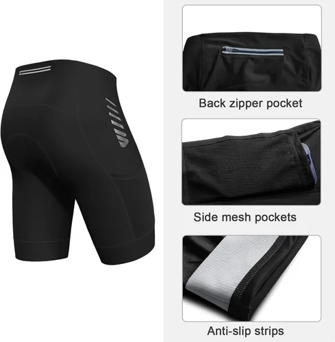 Vista 3 de Wulibike Pantalones cortos de bicicleta acolchados para hombre, pantalones cortos de bicicleta para hombre, acolchados de gel con bolsillos