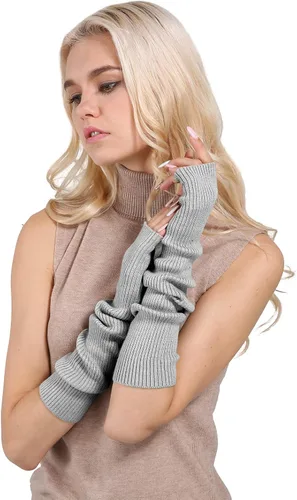Vista 21 de Facecozy Calentadores de brazos para mujer, mezcla de lana de cachemira, guantes largos sin dedos para mujer, guantes para clima frío con agujero
