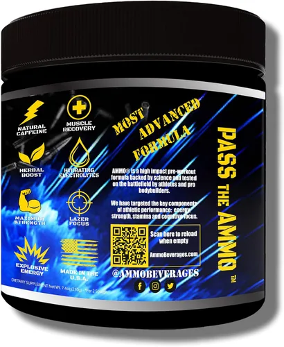 Vista 2 de AMMO ® Energy Reloads™ - Polvo de preentrenamiento, 300 mg de cafeína, cero azúcar, aminos vitales y electrolitos, sin sabores ni