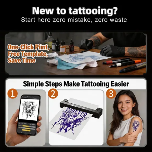 Vista 8 de Nueva impresora de plantillas de tatuajes, kit térmico inalámbrico Bluetooth con 10 papeles de transferencia, se adapta a papel térmico