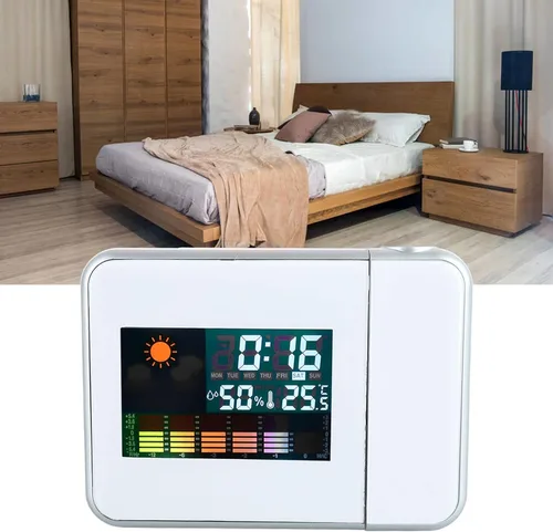 Vista 5 de Reloj despertador de proyección para dormitorio, reloj digital con proyector giratorio de 180°, pantalla LED transparente, cargador USB, repetición