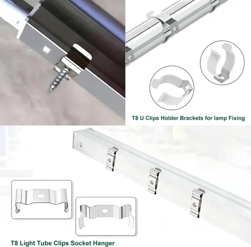 Vista 5 de Othmro T8 - Abrazaderas de lámpara para tubo de luz LED, lámpara fluorescente LED, con tornillos, abrazaderas de lámpara en U T8 soporte