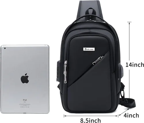 Vista 4 de DUSLANG Mochila de hombro para senderismo, bolsa cruzada para hombres, bolsas de pecho con puerto de cargador USB para campamento casual, ciclismo
