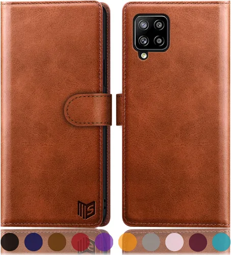 Vista 9 de SUANPOT Funda de piel tipo cartera para Samsung Galaxy A12 con bloqueo RFID, tarjetero para tarjetas de crédito, funda de teléfono con tapa a prueba