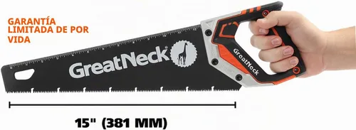 Vista 2 de GreatNeck 74003 - Sierra de mano de 15 pulgadas, hoja de acero SK-5, dientes de tres biseles, agarre cómodo, marco de aluminio, herramienta de corte