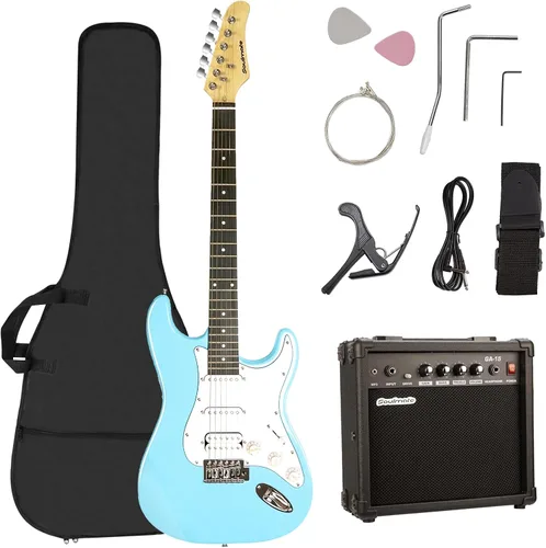 Vista 9 de Soulmate - Kit de guitarra eléctrica para principiantes de 39 pulgadas, tamaño completo, guitarra eléctrica de cuerpo sólido con pastilla HSS