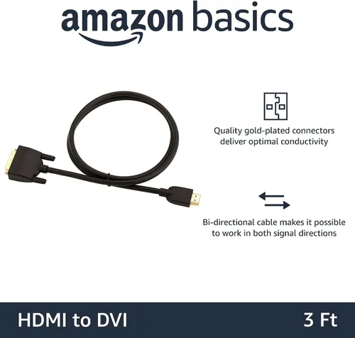 Vista 2 de Amazon Basics Cable Adaptador HDMI-A a DVI (Macho) Bidireccional 1080P, Chapado en Oro, 0.9 m/3 pies, Paquete de 10, Negro