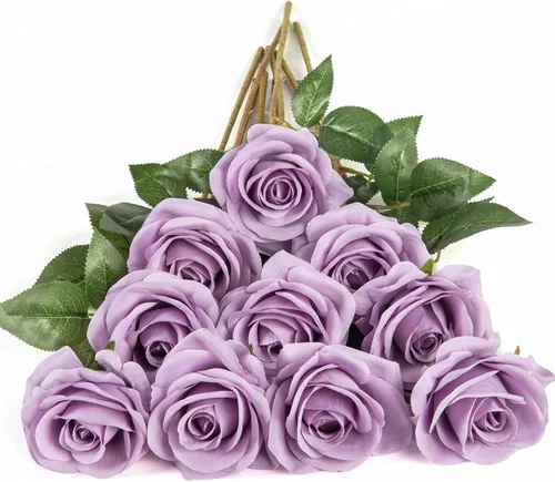 Vista 39 de DuHouse 10 rosas falsas de seda artificial, color morado otoñal Púrpura Otoño