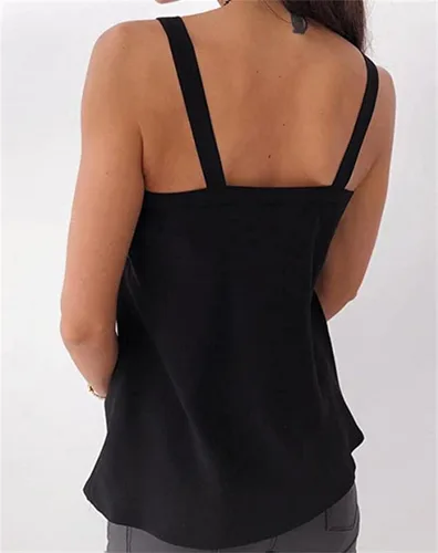 Vista 3 de Camisa de verano para mujer, casual, cuello en V, sin mangas, chaleco de color sólido, camiseta sin botones, sin mangas, novedad en 2022