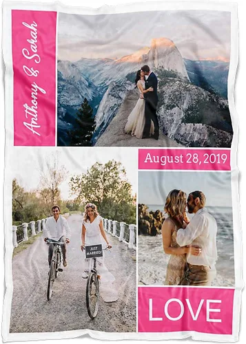 Vista 10 de Manta personalizada con collage de 3 imágenes a todo color. Personalizado de tus fotos y apellido. Manta de forro polar súper suave para bebés
