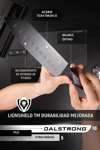 Vista 4 de Dalstrong Santoku - Cuchillo de 7 pulgadas, serie Shadow Black, cuchillo de cocina extremadamente afilado, recubierto de nitruro de titanio negro