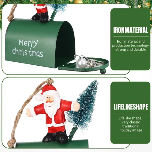 Vista 4 de Soaoo 3 piezas de mini buzón de correo adornos para árbol de Navidad, divertidos soportes para dinero, adornos de letras a Santa buzón de Navidad