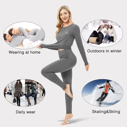 Vista 6 de MeetHoo Ropa interior térmica para mujer, conjunto de compresión de capa base cálida para invierno, forro polar, pantalones largos para correr