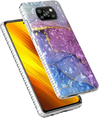 Vista 3 de Funda de silicona a prueba de golpes para Xiaomi Poco X3/X3 Pro/X3 NFC, bolsa de aire de doble capa anticaída de mármol mariposa patrón de dibujos