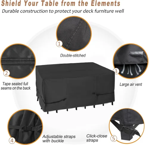 Vista 3 de NettyPro Funda rectangular para mesa de patio, 105 x 75 pulgadas, impermeable, para mesa de comedor y silla, rectangular, color negro