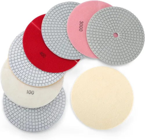 Vista 12 de Almohadillas de Pulido de Diamante de 5 Pulgadas con Almohadillas de Respaldo de Gancho y Bucle de 5/8"-11, Kit de 10 Piezas de Herramientas