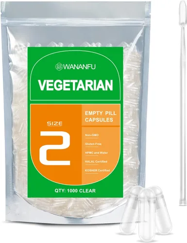 Vista 8 de wananfu Paquete de cápsulas vacías vegetarianas de tamaño 2 (100 unidades) con 2 cucharas de micro laboratorio, cápsulas de píldoras vegetales