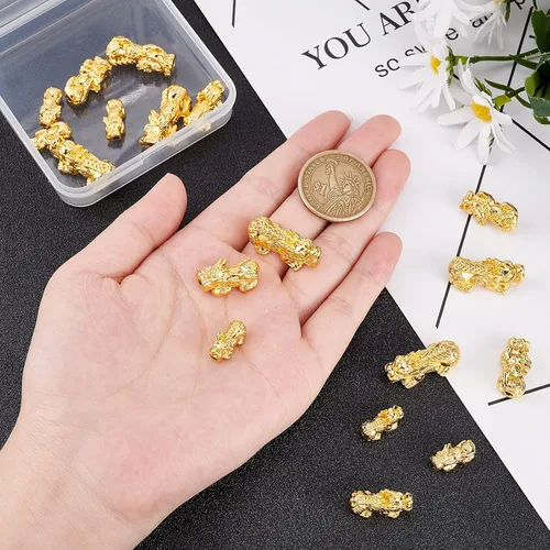 Vista 3 de BENECREAT 18 cuentas espaciadoras chapadas en oro de 24 quilates, 3D de metal chino Fengshui cuentas de la suerte para collares, pulseras, llaveros