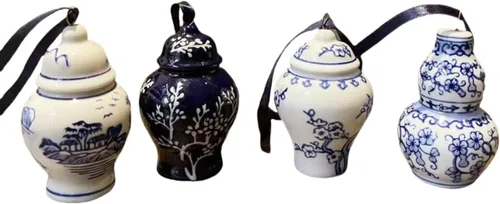 Vista 9 de 6 adornos chinos – Adornos colgantes de porcelana azul y blanca – Adornos de cerámica para árbol de Navidad y decoración de otoño (estilo clásico)