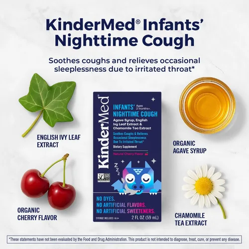 Vista 7 de KinderMed Paquete económico de día y noche para la tos para bebés, jarabe de agave orgánico y extracto de hoja de hiedra inglesa, sin colorantes