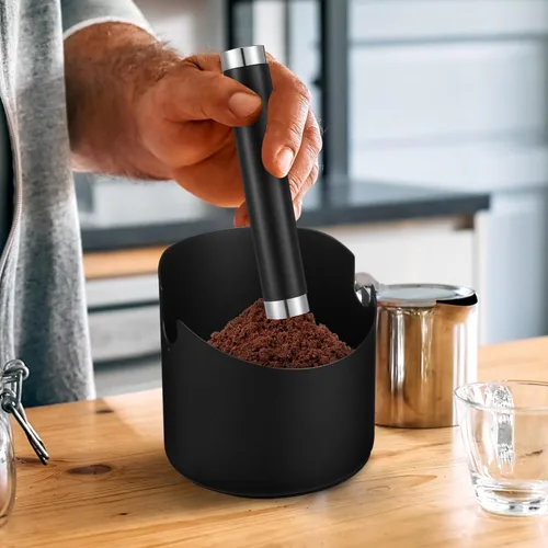 Vista 8 de Alipis Caja de café de acero inoxidable para café expreso, contenedor de posos de café, accesorios para máquina de café expreso con cepillo