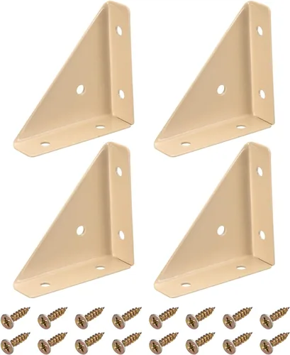 Vista 9 de uxcell 4 soportes de esquina angulares de 2.598 in x 2.598 in, soportes de acero laminado en frío con tornillos para borde de escritorio y cama Beige